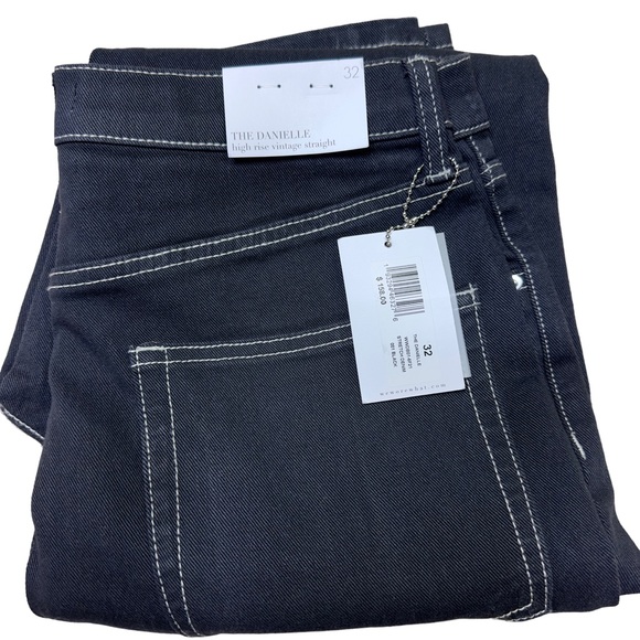 WE WORE WHAT THE DANIELLE HIGH RISE VINTAGE STRAIGHT JEANS SIZE 32 BLACK - Picture 5 of 9
